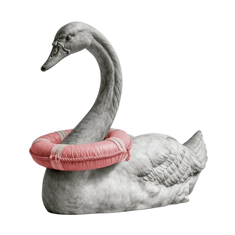 Cigno di marmo con salvagente corallo