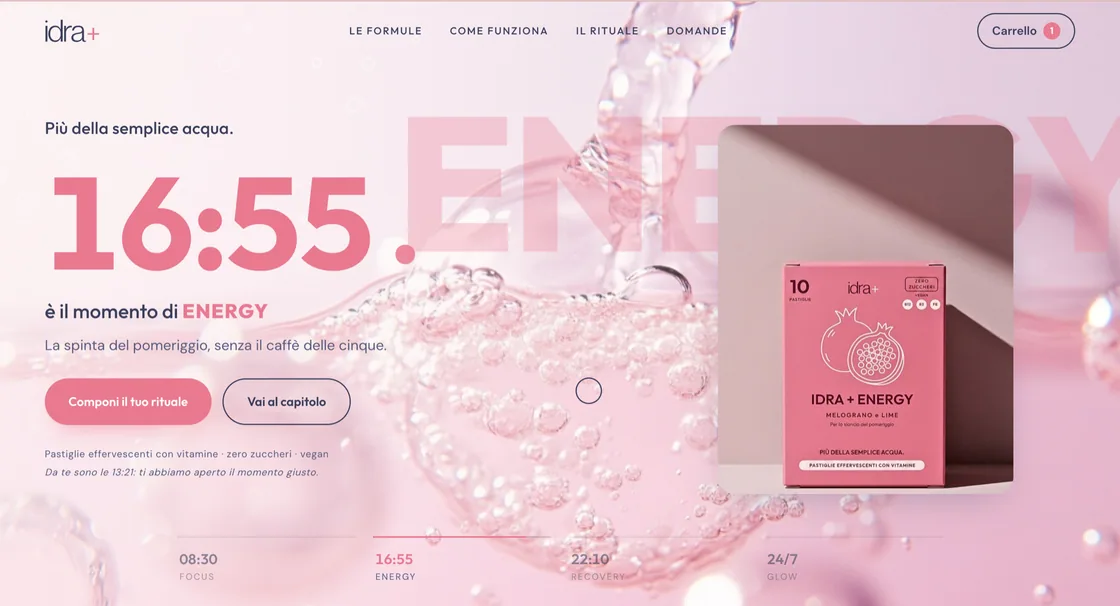 Idra+ — sito e-commerce, hero del rituale