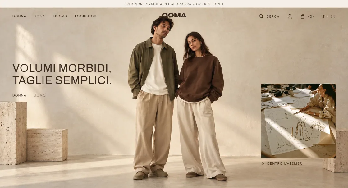 Ooma — sito e-commerce, hero della collezione