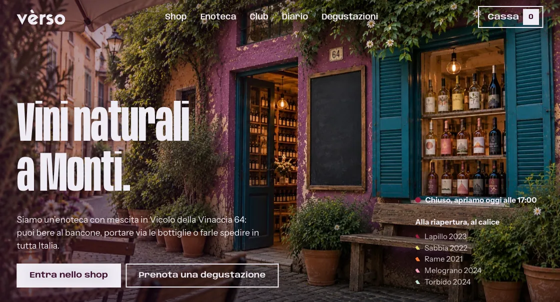 Vèrso — sito e-commerce, hero dell’enoteca